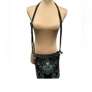 Western Style Tooled Vegan Leather Embellished Conceal Carry Crossbody Purse EUC